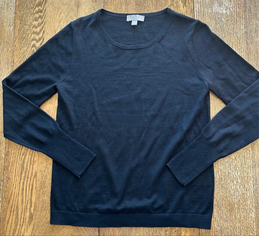 New! J. Crew Black 100% Merino Wool Fine Gauge Pullover Sweater Sz XS